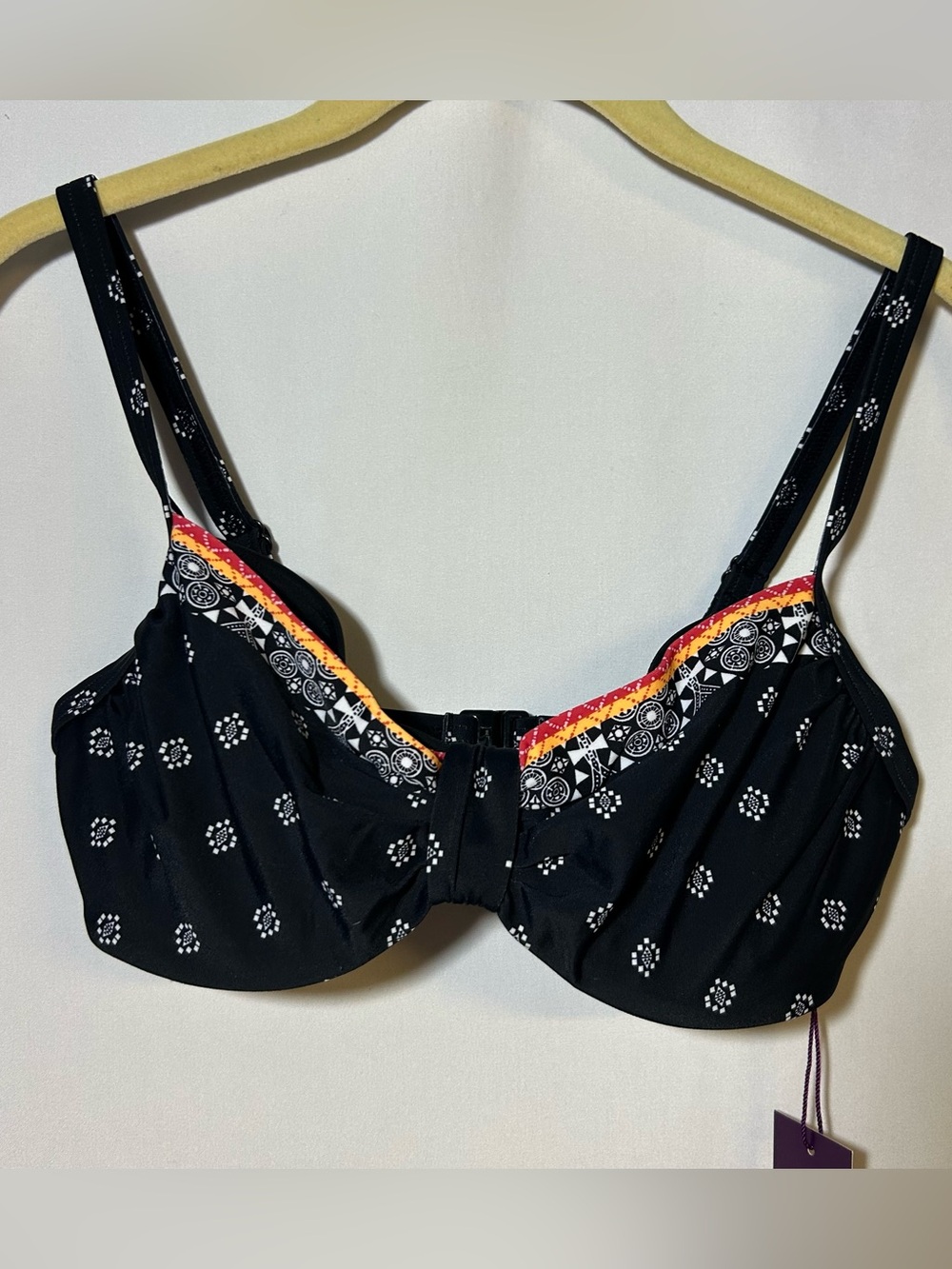 NWT Lascana Bikini Top Black Red Orange Trim size 34D
